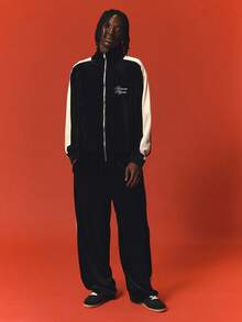 SUMWON Velvet Zip-Up Track Jacket With Contrast Side Stripe And Script Embroidery Logo Detail - Multicolor - View 3