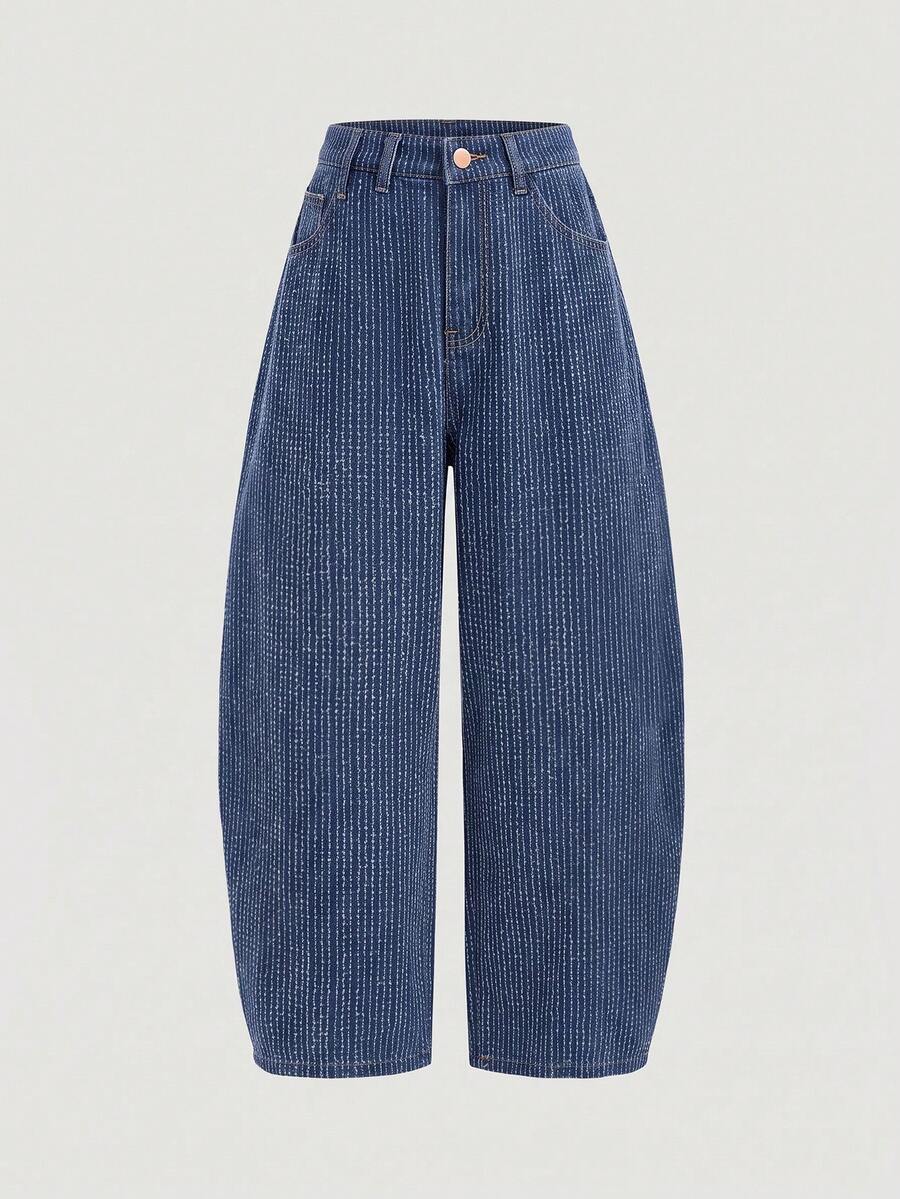 SHEIN MOD Plus Size Women's Pocket Curved Leg Wide Leg Loose Casual Denim Jeans - Medium Wash - View 1