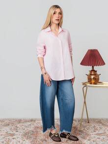 PRISCILA ESCOTO PRISCILA ESCOTO 女士粉色经典常规肩型商务长袖衬衫，纽扣开襟，适合都市通勤、办公室和休闲穿着，春夏款 - 粉色 - 查看 4
