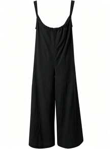 SHEIN Mono de pernera ancha con pliegues y nudo delantero, talla grande, para verano - Negro - Ver 2