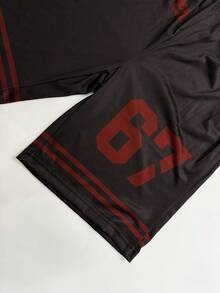 男童休闲时尚创意图案67号奖牌条纹红黑T恤短裤套装（2件套），舒适百搭，适合春、夏、秋季日常穿着。 - 彩色 - 查看 7