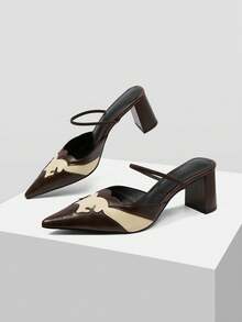Mnmlis Spring And Summer Color Matching Design Pointed Tip Thin Heel Retro Style Empty High Heel Sandals Commuting Dating Fall Shoes - Brown - View 1