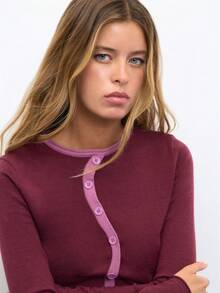 Nöista Atasan Rajut Pas Badan Warna Burgundy, Lembut, Elastisitas Luar Biasa, Elegan dan Praktis, Cocok untuk Musim Semi dan Gugur, Pesta, Kencan. Merupakan Pakaian Wajib dalam Lemari Pakaian Modern Apa Pun. - Chocolate Brown - View 2