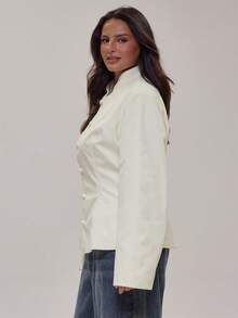 MUSERA Plus Size White Long Sleeve Tie Detail Top Winter Fall Going Out Womens Outfit - Beige - View 3