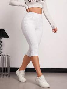 SHEIN Tall 女款休閒百搭純色修身短版牛仔褲 - 白色 - 查看 6