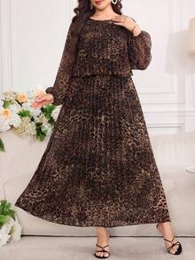 Modelyn Plus Size Women's Leopard Print Casual Party & Travel Dress - Multicolor - View 2