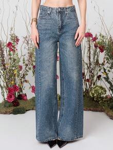 PRISCILA ESCOTO PRISCILA ESCOTO Casual Bleached Dazzling Wide Leg Jeans Fall - Blue - View 5
