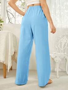 SHEIN Essnce Women's Casual Versatile Solid Color High Waist Long Pants - Mint Blue - View 2