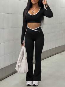 StreetHx Women's Cropped Top & Leggings Sports Set - Black - View 3