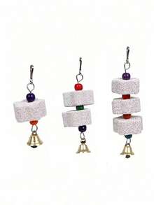 1pc Multi-Color Parrot Beak Grinding Calcium Stone With Bell Cage Toy, Floral Hanging Style Chew Toy, Suitable For Cockatiel, Lovebird, Parakeet, Hamster, Rabbit - Multicolor - View 24