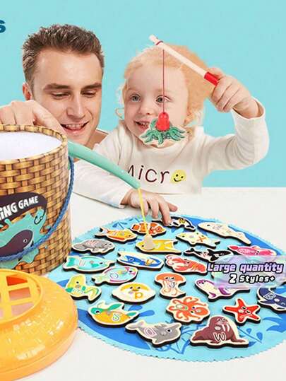 Christmas Decoration Montessori Preschool Fishing Game - Children'S Wooden Fishing Toy Gift Suitable For 3-Year-Old Girls And Boys, Children'S Toys, Toddler Toys, Toys