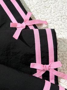 SHEIN 四季通用女童甜美寬鬆休閒運動基礎百搭長褲，適合日常通勤、休閒度假、姐妹聚會、街拍 - 黑色 - 查看 4
