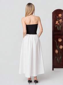 PRISCILA ESCOTO PRISCILA ESCOTO Women's Summer Color Block Strapless A-Line Mini Dress - Black Casual Elegant - Black and White - View 2