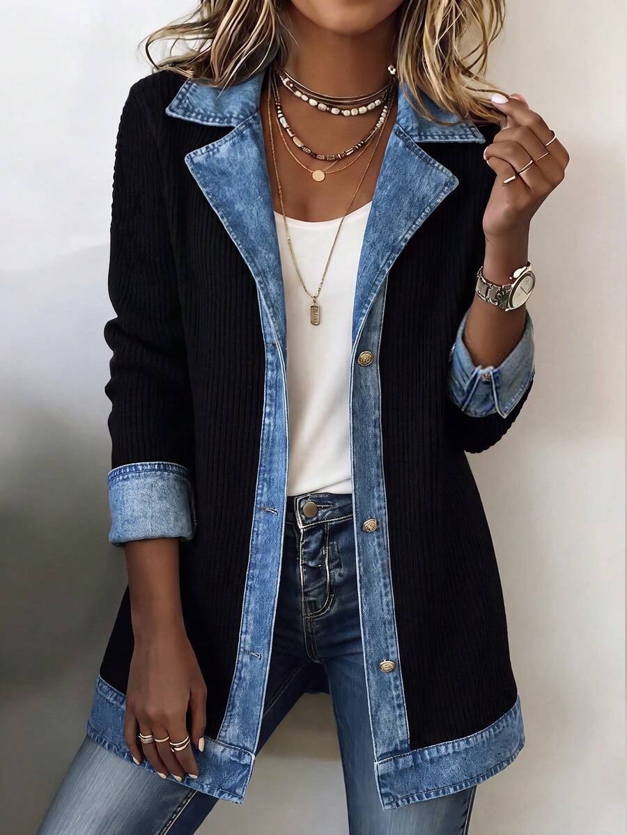 Holdful Holdful Women's Colorblock Patchwork Regular Jacket - Black - View 1
