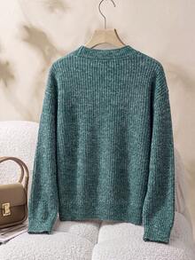 Rusticease Suéter de punto casual de otoño para mujeres de mediana edad con decoración floral 3D, otoño e invierno - Verde - Ver 3