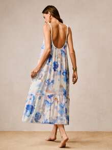 Hourtrue Camisola de Malha de Verão Vestido Feminino Sexy Decote Nas Costas Alças Finas Camisola Longa Conjunto de Robe e Pijama com Renda - Azul - Visão 2
