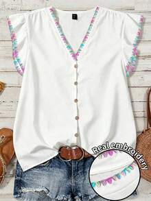 EMERY ROSE Camisa de mujer con bordado y abotonadura, casual y minimalista, adecuada para el verano - Multicolor - Ver 1
