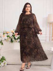 Modelyn Plus Size Women's Leopard Print Casual Party & Travel Dress - Multicolor - View 3