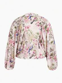 MOTF PREMIUM PLUS SIZE WOMEN'S ROMANTIC FLORAL PRINT BLOUSE, SPRING/SUMMER FALL - Pink - View 2