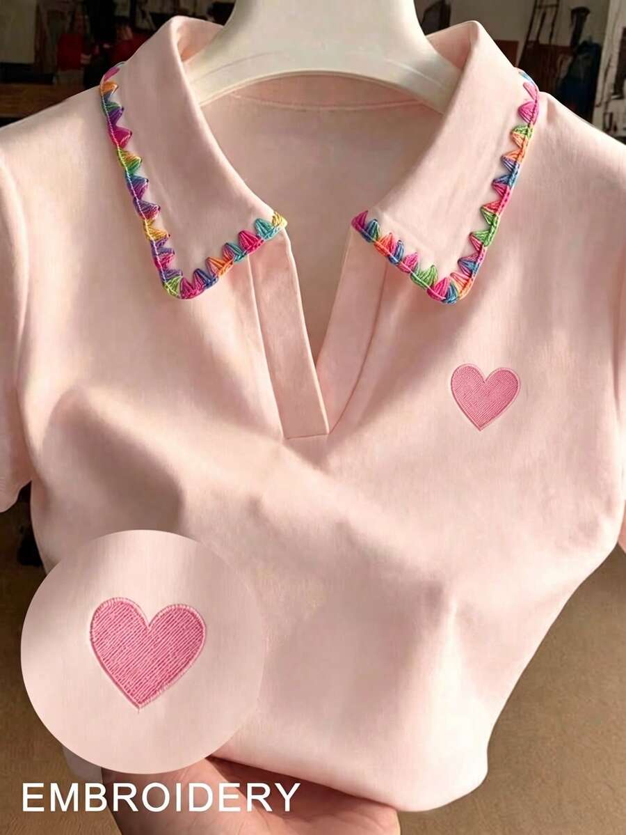 Resyla 女款花苞刺繡翻領短袖休閒上衣 - 彩色 - 查看 1