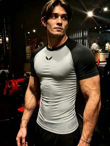 GymBeat Men's Colorblock Patchwork Short Sleeve Slim Fit Sports T-Shirt - Grey - View 4