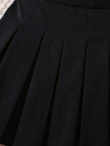 PrepCrw 少女時尚百搭梭織素色百褶修身休閒裙 - 黑色 - 查看 3