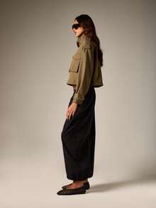 AiiRZ Women's Short Solid Color Utility Jacket - Khaki - View 4