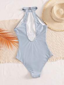 Core Rhythm New Light Blue Women's Fashion Sexy High Neck Sleeveless Tight Fit Sports Jumpsuit - Blue - View 3