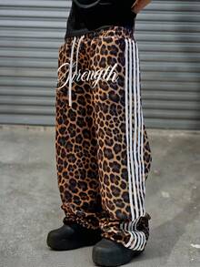Manfinity Roghcode Men's Young Street Style, INS Multi-Functional Item: Leopard Print Straight Leg Loose Fit Sweatpants - Brown - View 3