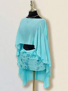 SHEIN ICON 女士亮片刺绣褶皱紧身迷你裙，夜店性感款 - 藍色 - 查看 5
