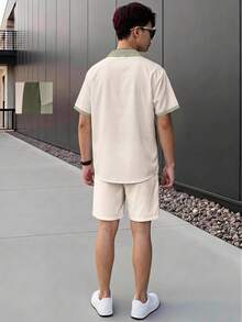 青少年男孩休閒條紋寬領短袖襯衫與休閒運動短褲 2 件套裝 - 彩色 - 查看 2