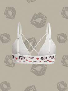 Betty Boop x SHEIN Bra Wanita Motif Kartun dengan Desain Silang dan Penutup Depan - Putih - View 2