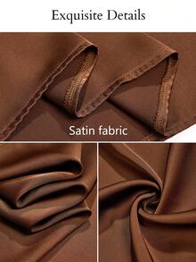 SOLERSUN Plus Size Women's Fashion Solid Color Satin Shiny Fabric Round Neck Elastic Waist Slimming Elegant Exquisite Loose High-End Temperament Light Luxury Long A-Line Big Flared Long Sleeve Dress, Maxi Dress, Daily Commuting All-Match Women's Clothing, New Style, Music Festival, Party, Birthday Party, Solid Color Dress, Christmas, New Year, Fall, Winter,Modest - Brown - View 9