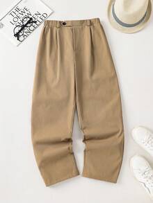 SHEIN Tween Boys' Solid Color Woven Casual Pants, Suitable For Spring, Summer, Autumn, Winter, Casual, Outdoor, School - Camel - View 3