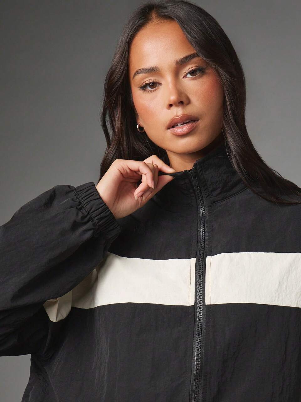MISSGUIDED Color Block Windbreaker Jacket With Stand Collar