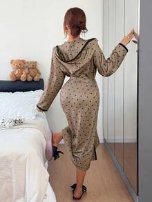 Napfluff Cute Bow Polka Dot Print Mid-Length Hooded Robe - Multicolor - View 4