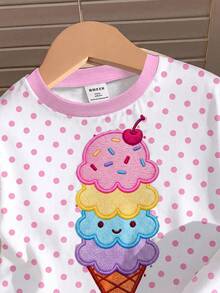 Ensemble T-shirt à col rond et manches courtes & leggings ajustés pour bébé fille, style minimaliste décontracté mignon, motif glace d'été, imprimé pois rose, style crème douce, style vacances, convient pour le printemps/été, graphique, confortable, ensembles de tenues pour filles, Y2K, Kawaii - Multicolore - Voir 5