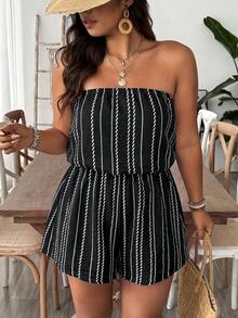 SHEIN VCAY Plus Floral Print Tube Romper Spring Summer Women - Black and White - View 6
