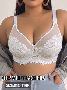 Divavoom 1pc Lace Plus Size Underwire Bra - White - View 3