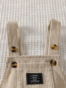SHEIN Playful Pals 男宝宝0-3岁卡其色字母刺绣灯芯绒连体裤，适合外出、休闲、生日派对 - 卡其色 - 查看 7