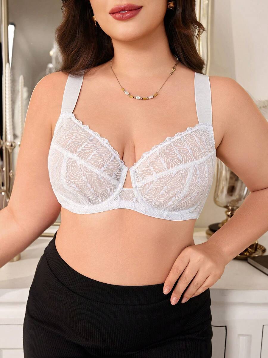 MuseNap CURVE Elegant Dreamy Silver Thread Embroidery Patchwork, Wide Adjustable Straps, Push-Up Lift With Underwire, Plus Size Full Coverage Bra, 1pc - Grey - View 1