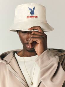 PLAYBOY X SUMWON Bunny Logo Bucket Hat Classic Structured Cap Streetwear Summer Festival Unisex Fisherman Hat - Beige - View 1