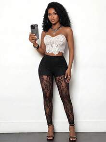 BamGleam Enfärgade sexiga genomskinliga Slim Fit Leggings - Svart - Visa 9