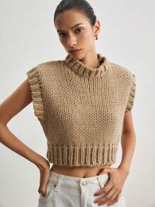 ATUI Studio Women's Fashion Versatile Knit Top Vintage French Casual Vacation Everyday Day Time Camel Autumn Office - Apricot - View 7