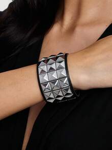 Kryxie 3pcs Punk Rivet Leather Bracelet Set, Unisex, 80s Rivet Cuff, Gothic Punk Rock Spike Bracelet, Metal Material - Style B: 3PCS - View 8