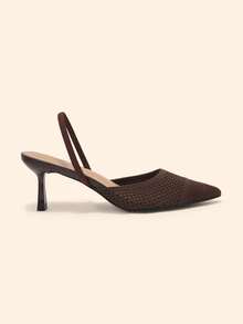 CUCCOO BASICS Fabric Fabric Stretch Back Strap High Heel Shoes Suitable For Commuting - Coffee Brown - View 3