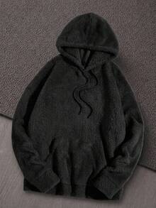 Mainfolk Sudadera con capucha de hombros caídos y cordón de peluche para hombres, top de manga larga para otoño e invierno, estilo vintage Y2K holgado de ropa de calle, regalos del Día del Padre, fútbol, vacaciones, días festivos - Negro - Ver 5