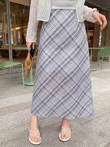 Dazy Plus All-Over Polka Dot Cute Girl Casual Korean Style Spring Summer Versatile A-Line Black Long Plus Size Women's Skirt - Grey - View 6