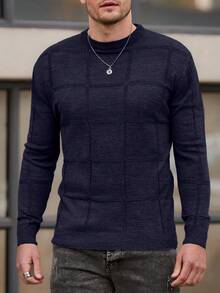SHEIN Cottnline Men Patch Detailed Round Neck Regular Sweater - Navy Blue - View 8