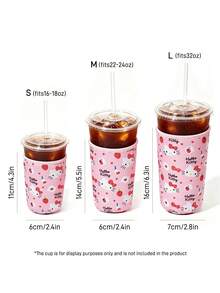 HELLO KITTY AND FRIENDS | SHEIN 1件裝可愛印花布製杯套，潛水布保溫材質，可重複使用，S/M/L三種尺寸，適用於不同盎司咖啡杯 - 粉色 - 查看 3